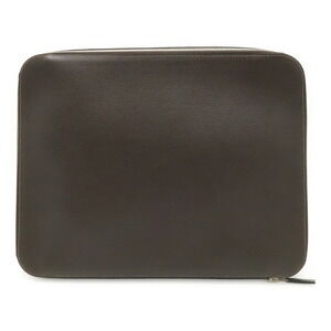 HERMES Overnight Pouch Handbag Veau Epsom Toile Chevron Leather Brown Black □...
